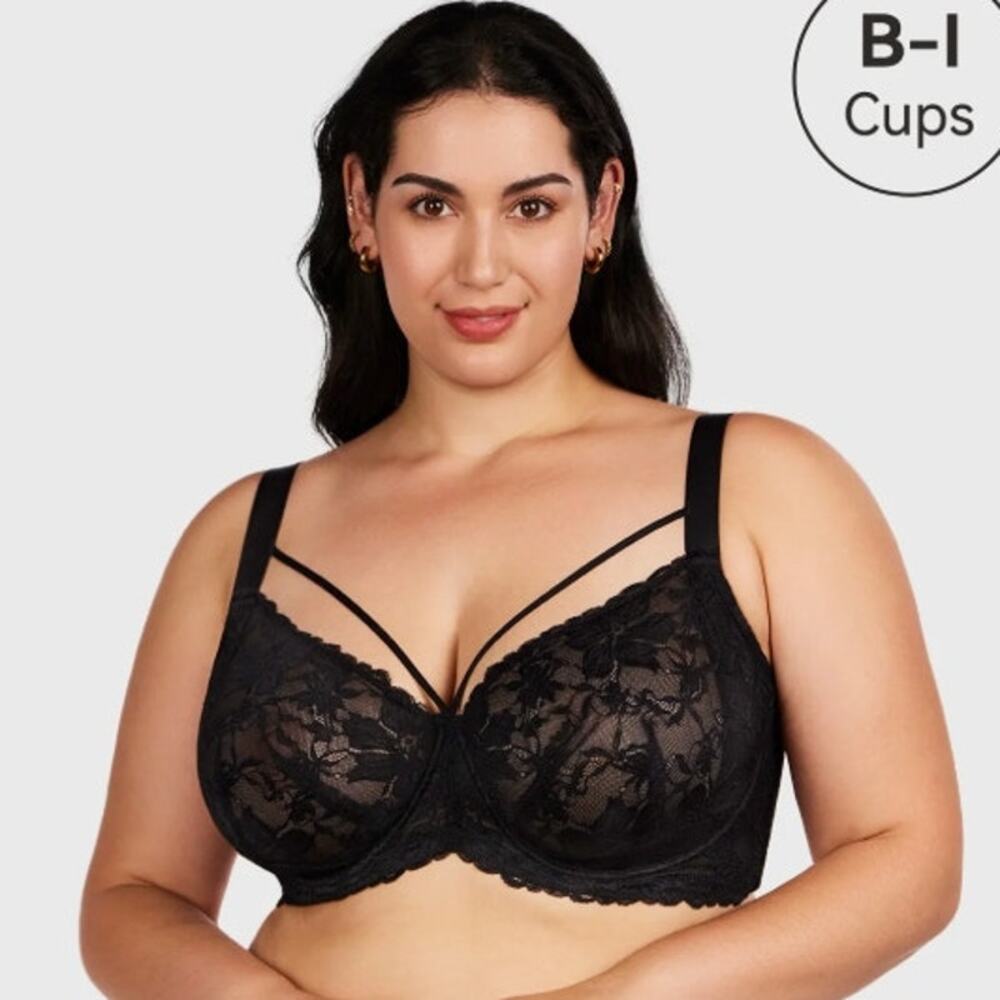 HSIA Pretty In Petals Black Strappy Lace Bra Full Coverage Women's Size 34H NWT